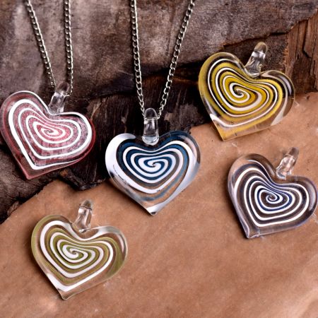 Glass Spiral Heart Pendant for Jewellery Making 5 Pieces